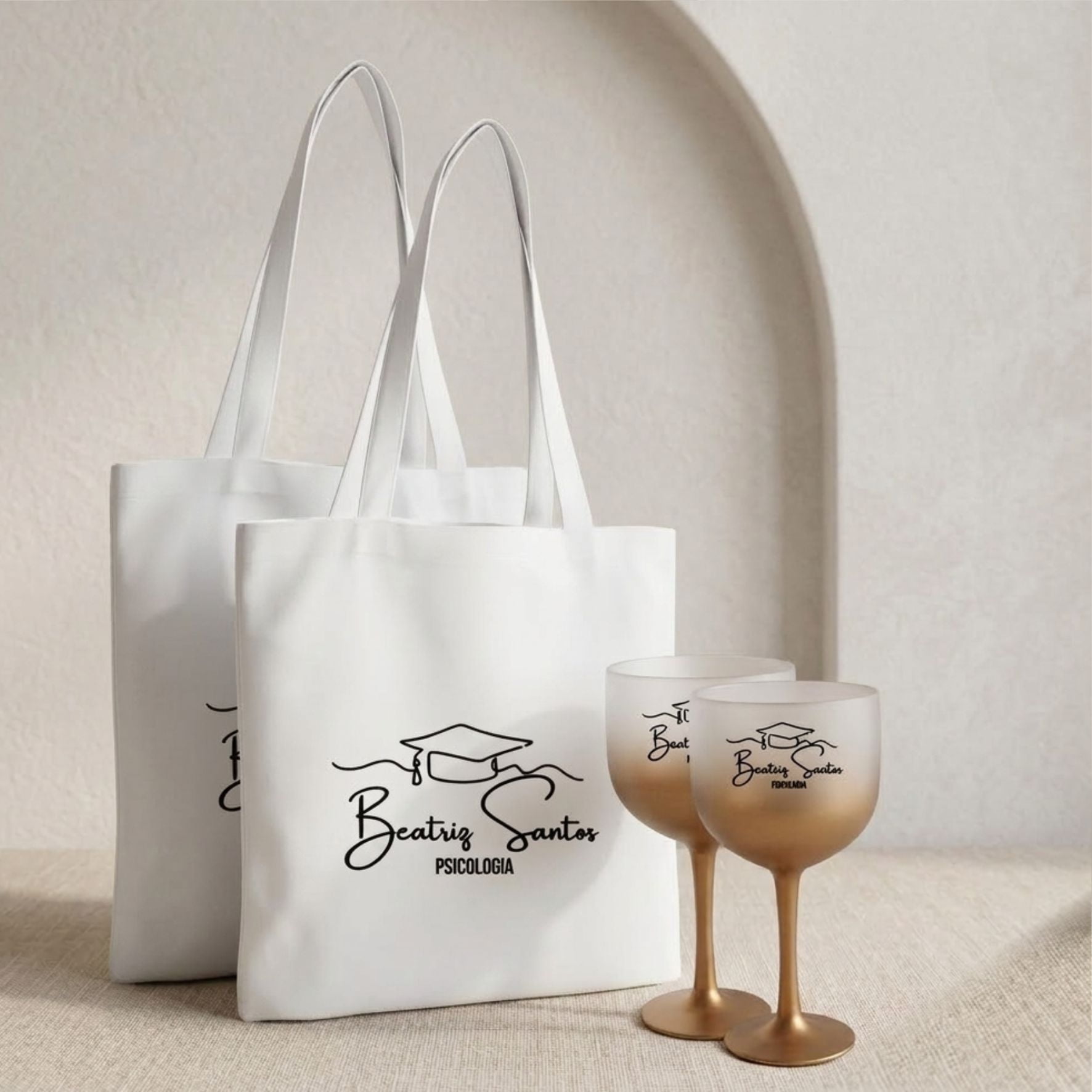 Kit Personalizado Formatura Sacola Poliéster + Taça de Gin Degradê