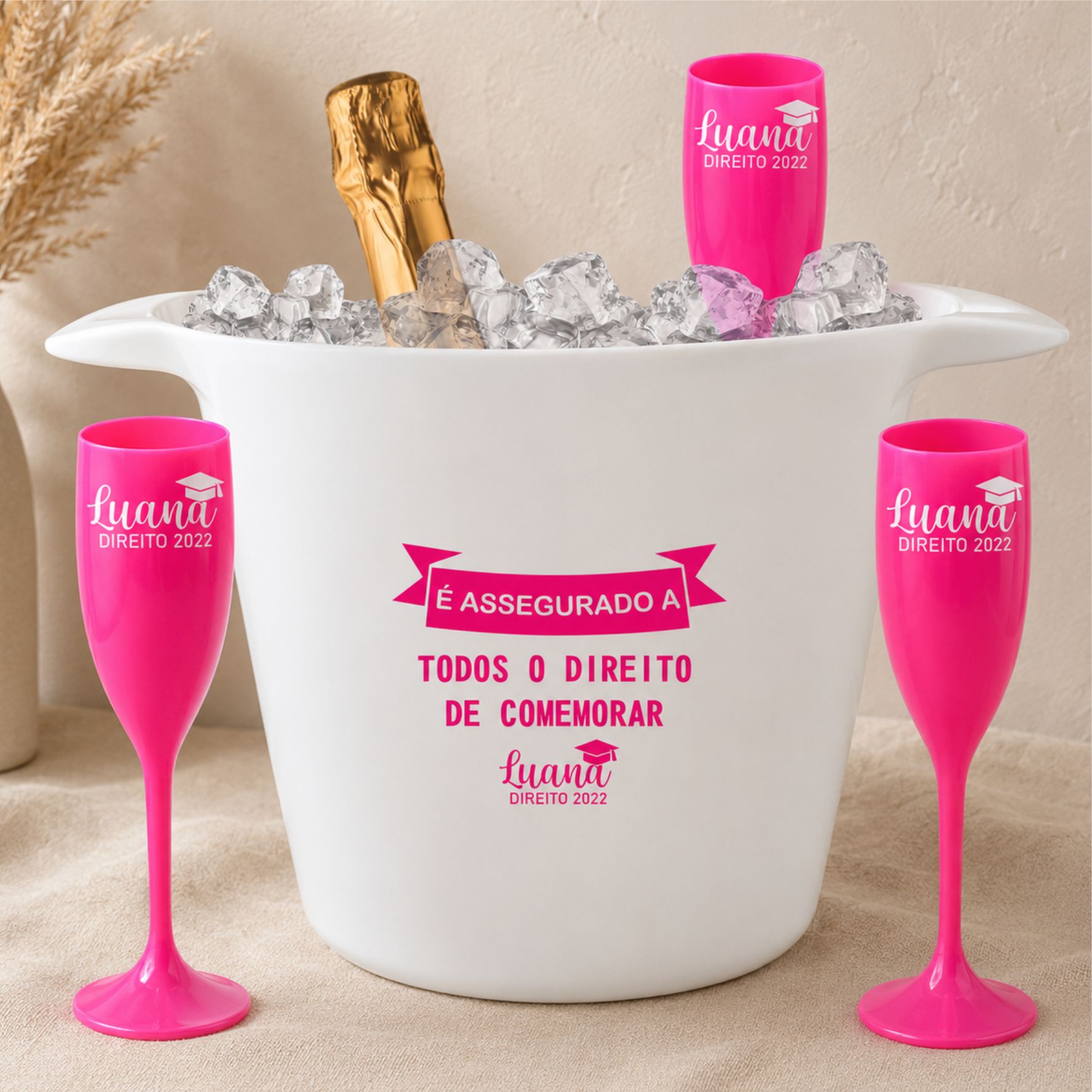 Kit Personalizado para formatura Balde de Gelo + Taças de Champanhe 190ml