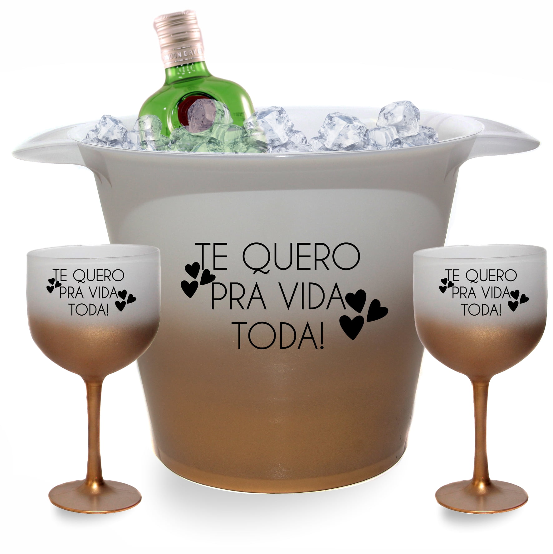 Kit Amor Namorados com 1 Balde de Gelo Degrade 5L + 2 Taças de gin degrade 580 ml