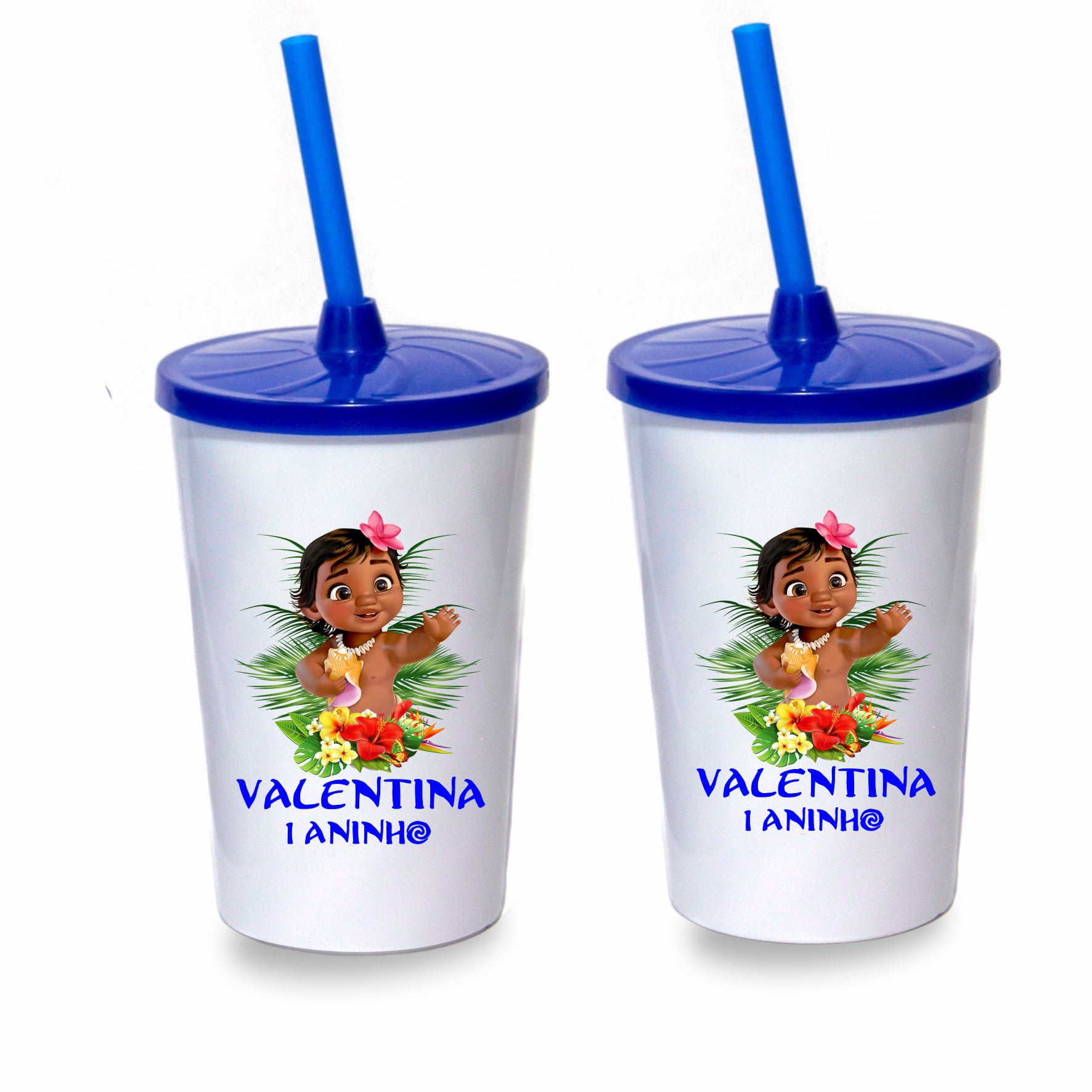 15 Long Drink Rosa Bebê Personalizado - Moana Disney