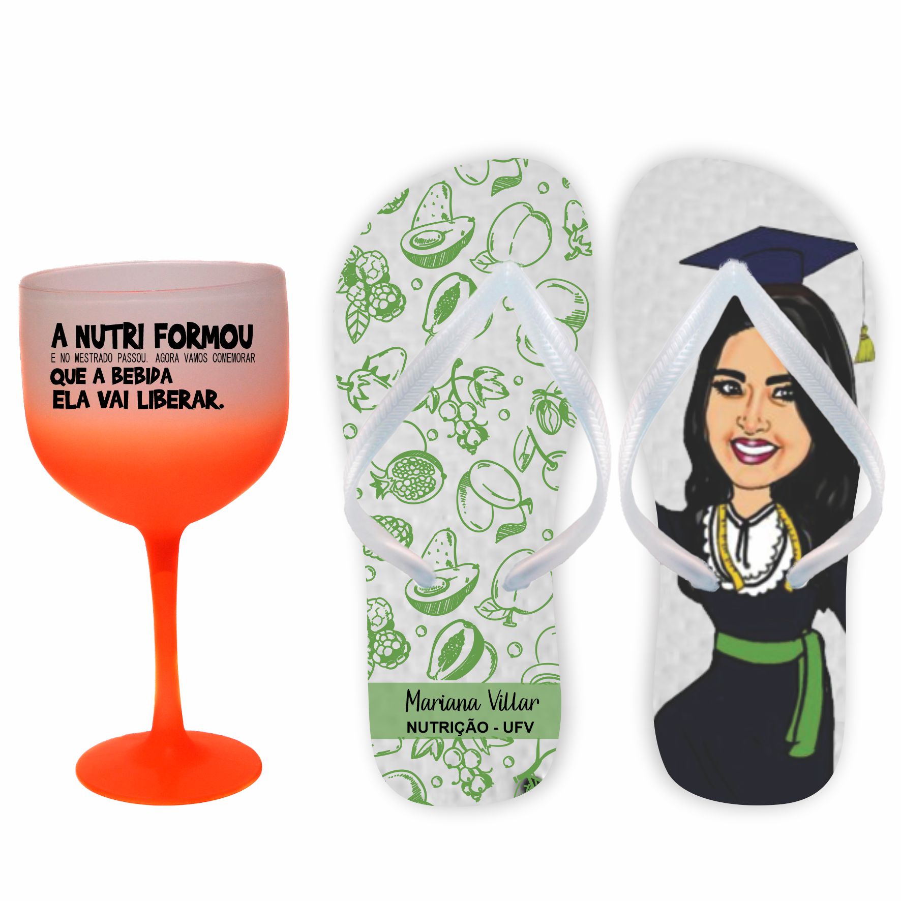 Kit Personalizado brindes para Formatura - Taça de Gin degrade + Chinelo