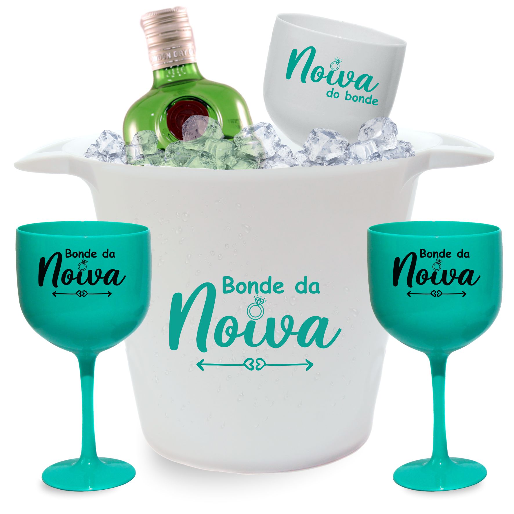 Kit despedida de solteira Bonde da Noiva com Balde de gelo + 10 Taças de gin - GRÁTIS TAÇA Noiva do Bonde