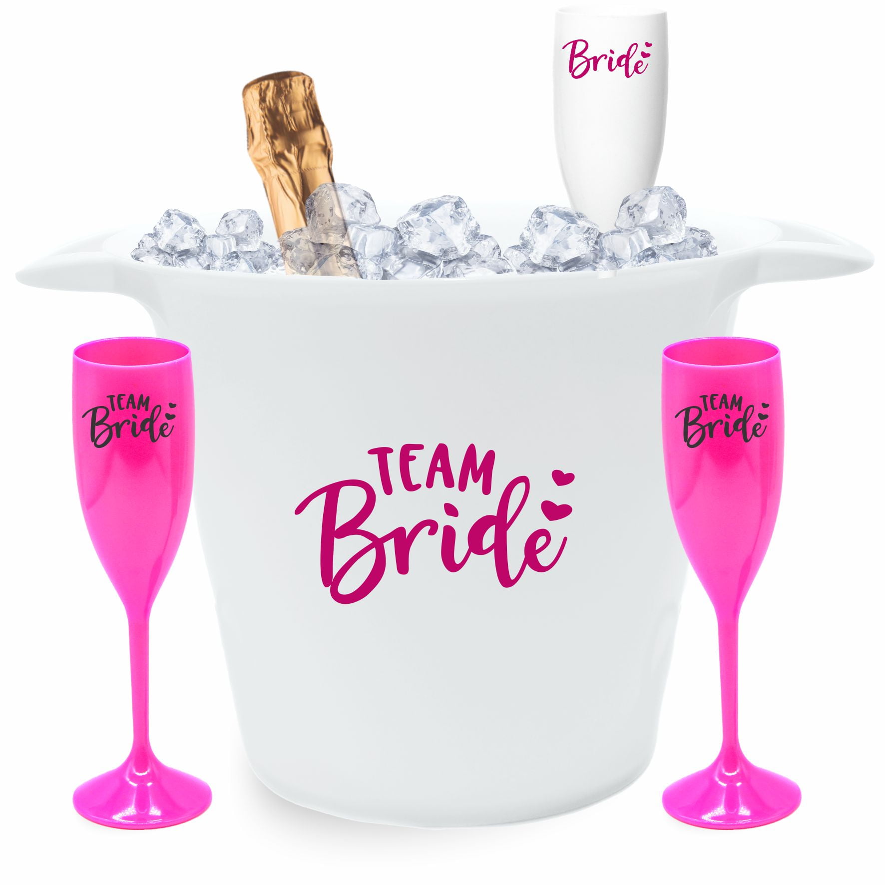 Kit Despedida de solteira Team Bride com 10 taças de champanhe 180ml + 1 Balde de Gelo 5 litros festa noiva balada amigas