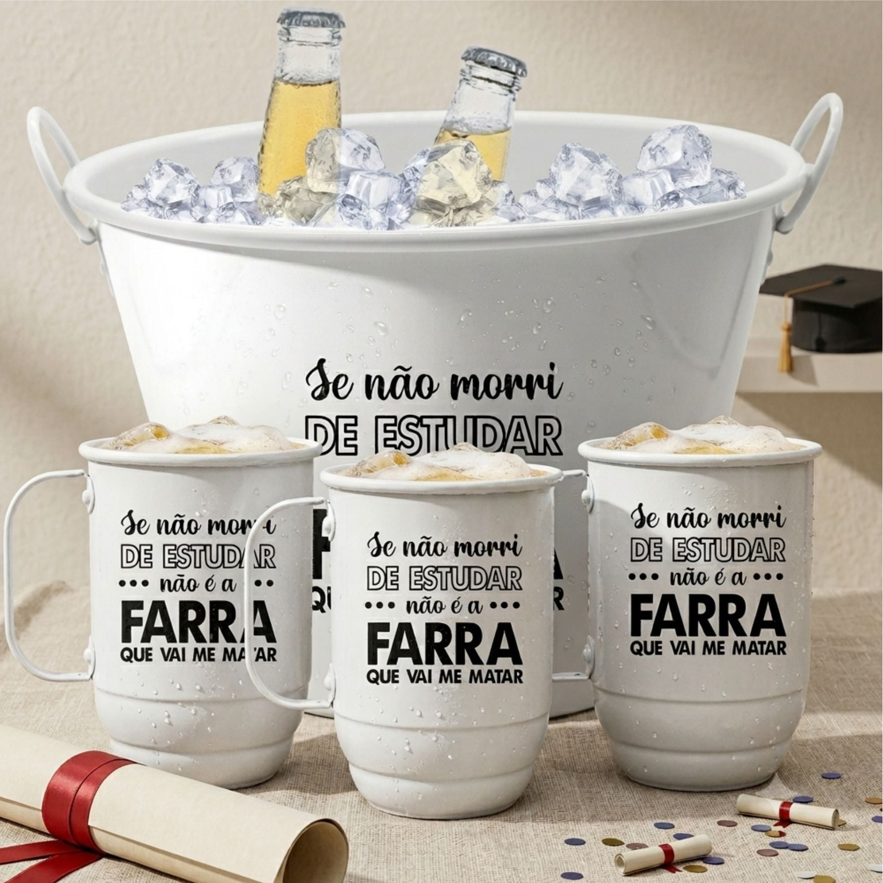 Kit Balde + Canecas de Alumínio para formatura 