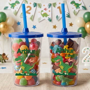 Copos de acrílico Personalizados com tampa e canudo para Aniversário Infantil