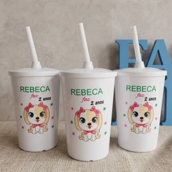 Copos de acrílico Personalizados com tampa e canudo para Aniversário Infantil