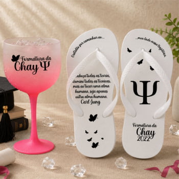Kit Formatura Taça de Gin Degrade +  Chinelo personalizado