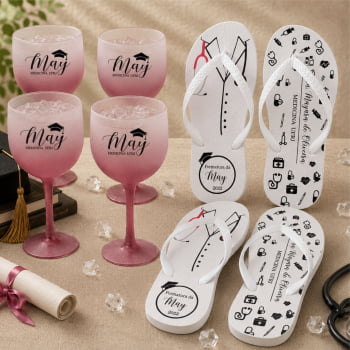 Kit Formatura Taça de Gin Degrade +  Chinelo personalizado