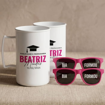Kit para Formatura Canecas Acrílicas 300ml + Óculos Personalizados