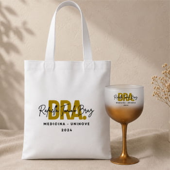 Kit Personalizado Formatura Sacola Poliéster + Taça de Gin Degradê