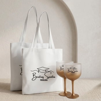 Kit Personalizado Formatura Sacola Poliéster + Taça de Gin Degradê