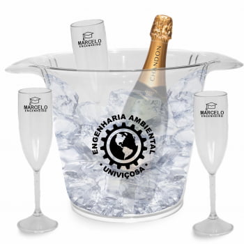 Kit personalizado formatura taças de champanhe + balde de gelo
