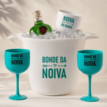 Kit despedida de solteira Bonde da Noiva com Balde de gelo + 10 Taças de gin 580ml