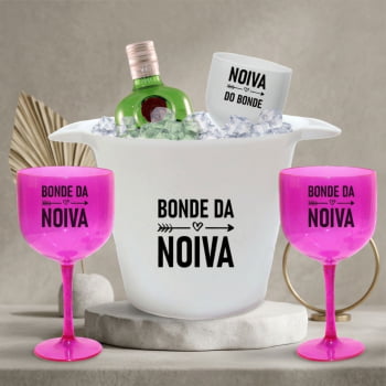 Kit despedida de solteira Bonde da Noiva com Balde de gelo + 10 Taças de gin 580ml