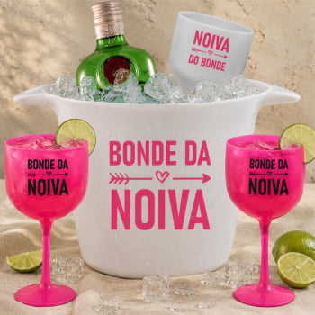 Kit despedida de solteira Bonde da Noiva com Balde de gelo + 10 Taças de gin 580ml
