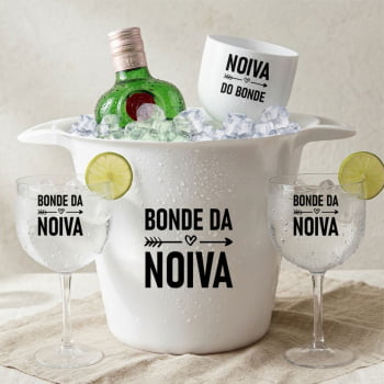 Kit despedida de solteira Bonde da Noiva com Balde de gelo + 10 Taças de gin 580ml