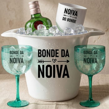 Kit despedida de solteira Bonde da Noiva com Balde de gelo + 10 Taças de gin 580ml
