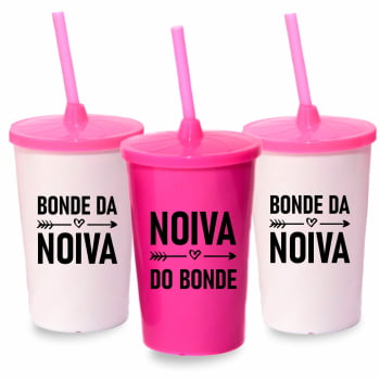 Kit Bonde da noiva copos com tampa e canudo Despedida de Solteira festa da noiva balada das amigas