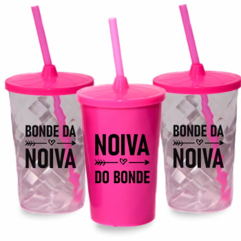 Kit Bonde da noiva copos com tampa e canudo Despedida de Solteira festa da noiva balada das amigas