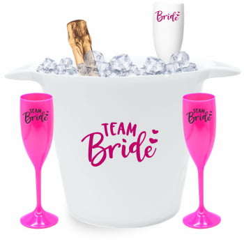 Kit Despedida de solteira Team Bride com 10 taças de champanhe 180ml + 1 Balde de Gelo 5 litros festa noiva balada amigas