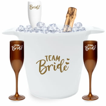 Kit Despedida de solteira Team Bride com 10 taças de champanhe 180ml + 1 Balde de Gelo 5 litros festa noiva balada amigas