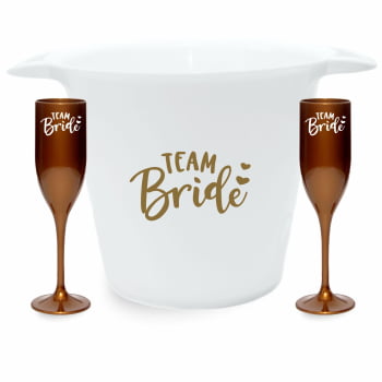 Kit Despedida de solteira Team Bride com 10 taças de champanhe 180ml + 1 Balde de Gelo 5 litros festa noiva balada amigas