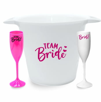 Kit Despedida de solteira Team Bride com 10 taças de champanhe 180ml + 1 Balde de Gelo 5 litros festa noiva balada amigas