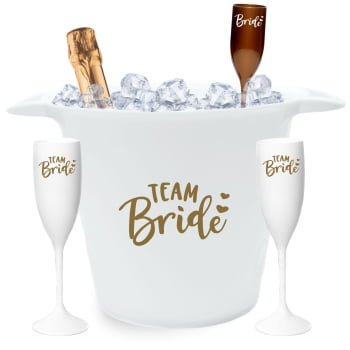 Kit Despedida de solteira com 10 taças de champanhe 180ml + Balde de Gelo 5 litros linha premium para festa da noiva e amigas
